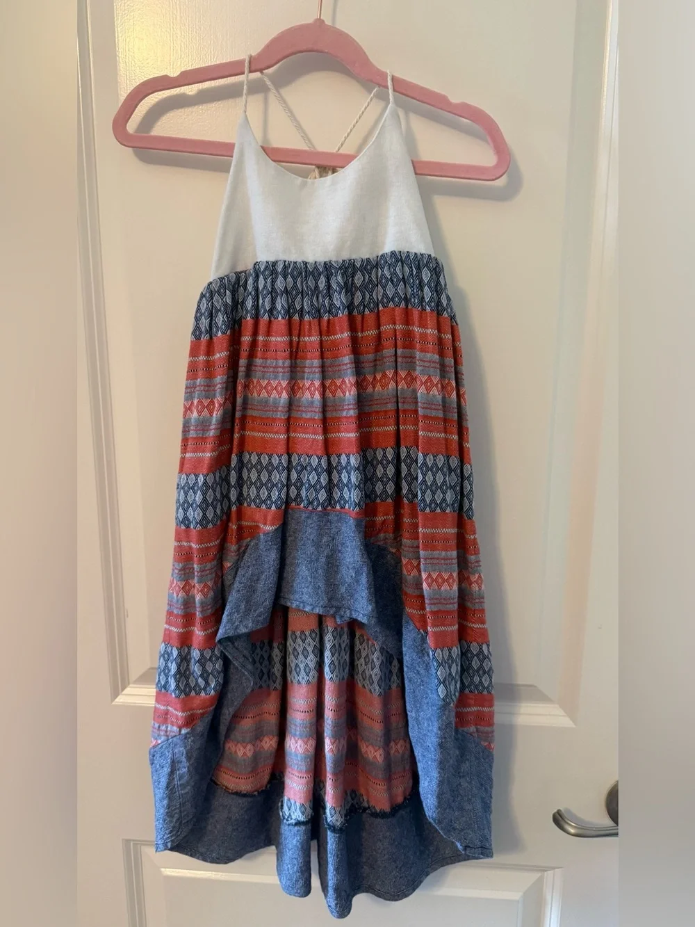 3T Pleiades Boho Striped High-Low Dress in Blue, Red, White